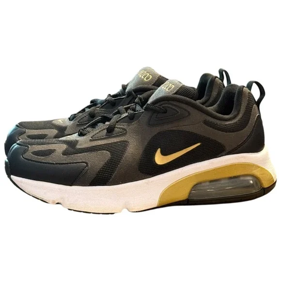 Nike Air Max 200 Black Metallic Gold‎ Shoes Size 7Y Athletic Sneakers