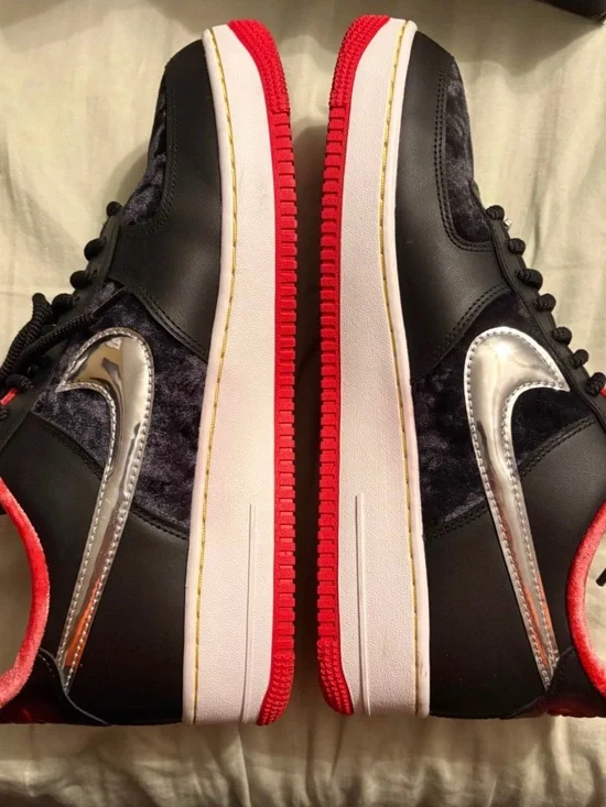 Nike Men's Black, Red & Silver Air Force ones