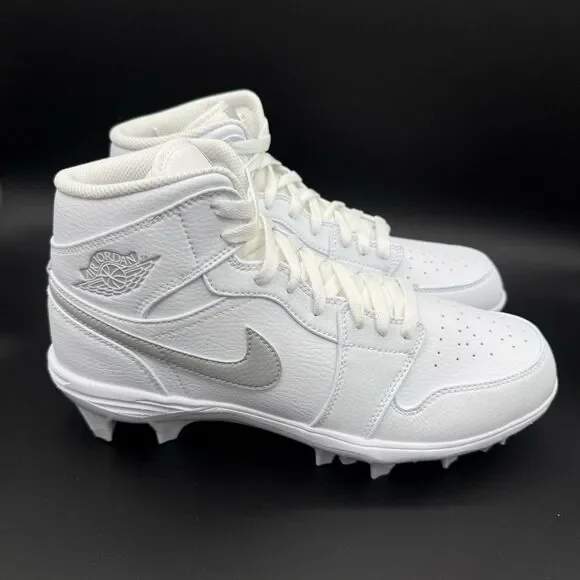 Nike Air Jordan 1 Mid TD White Grey Football Cleat FJ6805-101 Mens Size 9