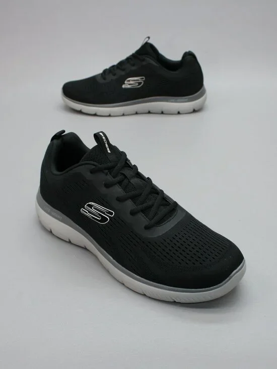 Skechers Men's 12 Summit Black Mesh Memory Foam Lace-up Gym Shoes Sneakers 16890