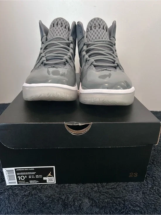 Jordan Men's Athletic Shoes - Gray Patent and White Midsole