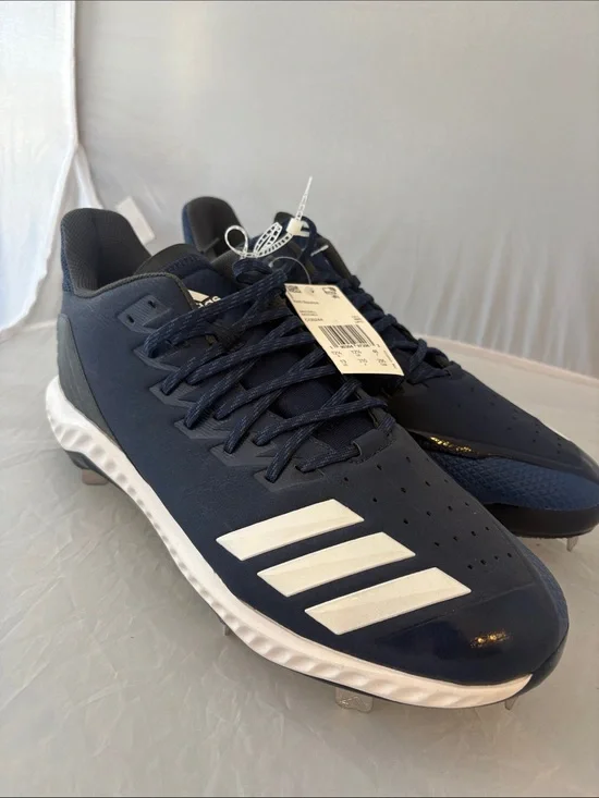 New adidas Navy Athletic Cleats with White Three-Stripes size 13 shoes