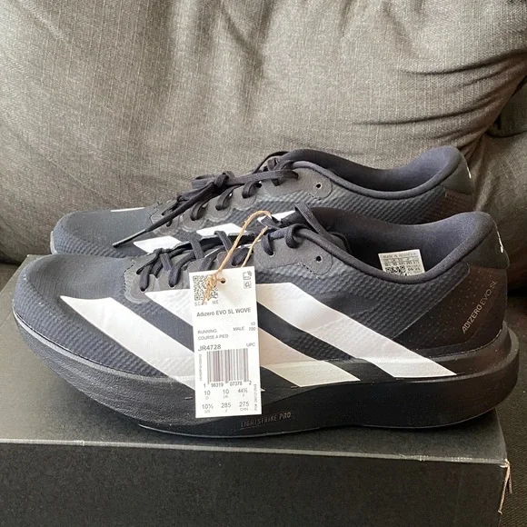 adidas adizero EVO SL Woven M Black Running Shoes with White Three-Stripes