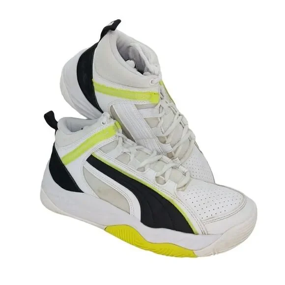 Puma Rebound Future Evo Core Mens Pre-owned White/Black/Yellow Sneakers - sz. 7