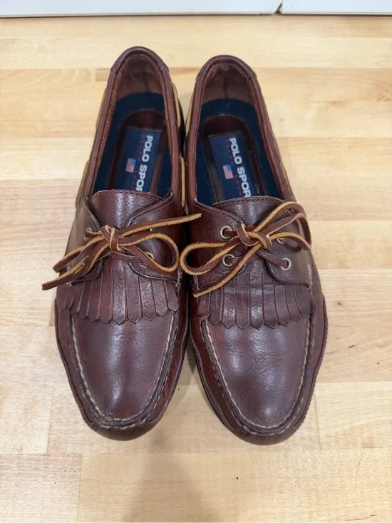 Polo by Ralph Lauren Brown Leather Loafers‎ Boat Shoes Casual Preppy