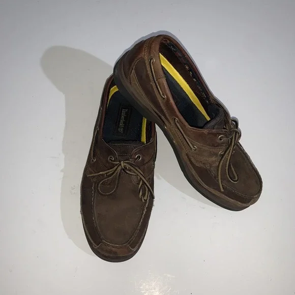 Timberland Boat Shoes Mens Size 10 Brown Leather Deck Moc Toe Slip On 71024