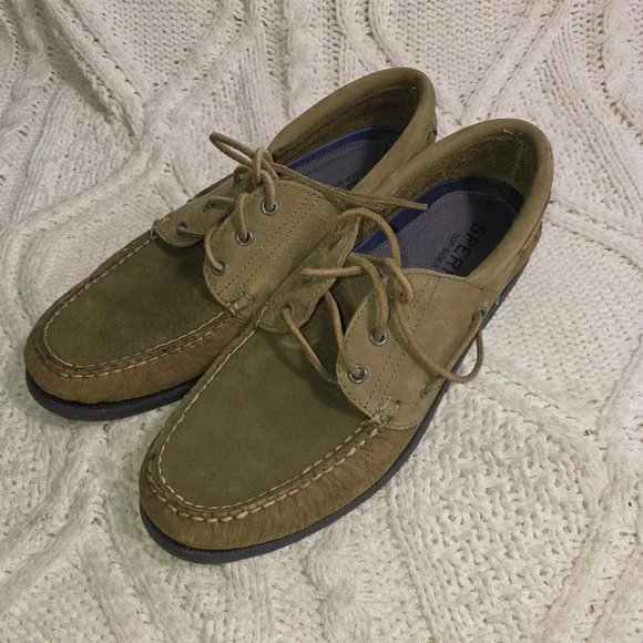 Sperry‎ Top-Sider Boat Shoes Army Green Leather Suede Mens 11 Excellent STS22942