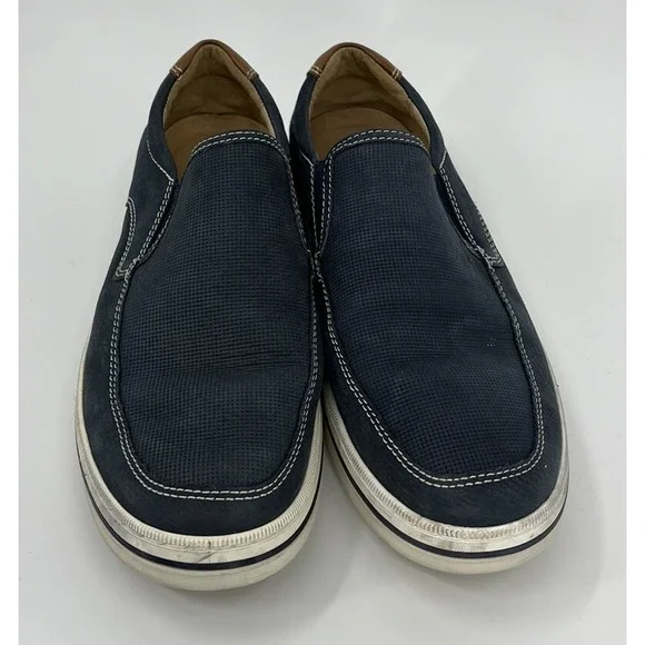 Johnson Murphy Bowling Moc Venetian Navy Blue Nubuck Slip On Shoe Men's Size 8