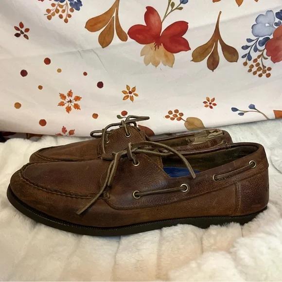 Cole Haan Men 12M C13554 Brown Leather Lace Up Preppy Nautical Boat Shoes Spring