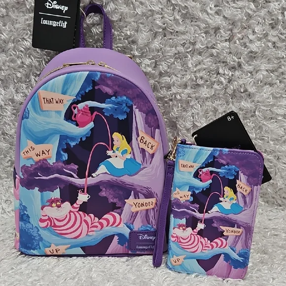 Loungefly Alice In Wonderland Wicheshire Cat Mini Backpack And Wallet Set