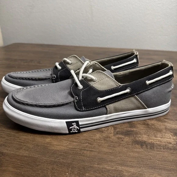 Original Penguin Shoes Mens 13 Fly Ocean Boat Brown Canvas Lace Up Round Toe Low