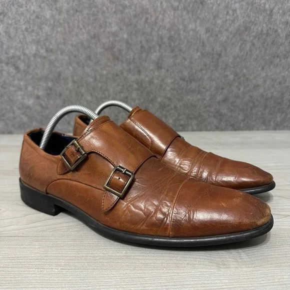 Steve Madden Bowen Mens Size 9 Brown Leather‎ Double Monk Strap Dress Shoes