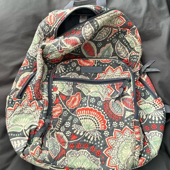 Vera Bradley Floral Quilted Backpack in Black, Red, Green, Cream