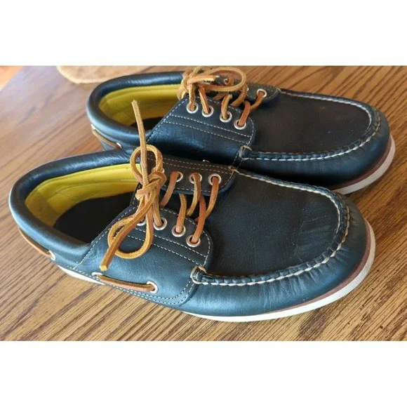 LL Bean Signature Boat Shoes Men's Size 8.5 D Dark‎ Blue Navy Lace-up Leather