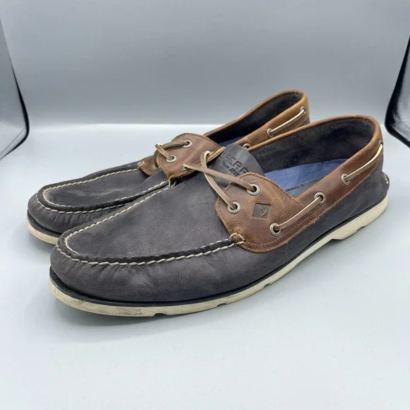 Sperry Top-Sider Leeward Boat Shoes Mens US‎ 13M Navy Brown Upper Leather Preppy