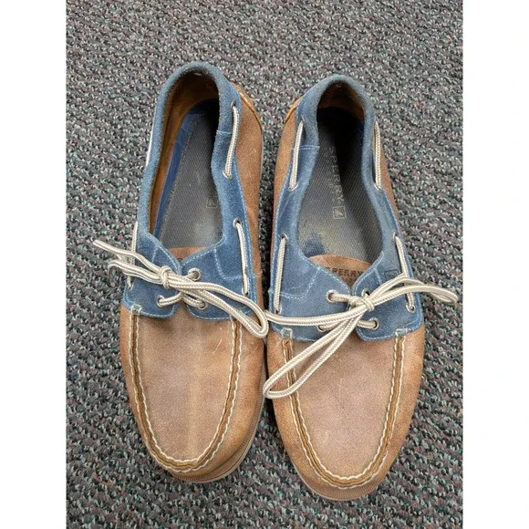 Sperry Top-Sider Mens 11M Brown Leather Blue Suede Boat Shoes 1770999