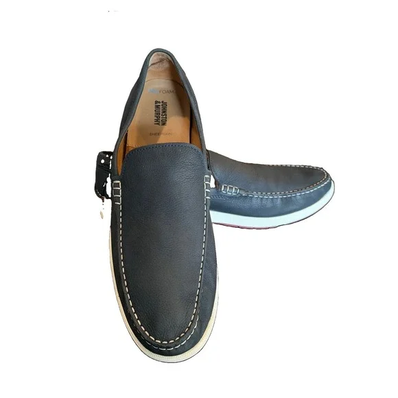 Johnston & Murphy Men's Navy Bower Navy Venetian Boat Shoes Nubuck 14M (C6)