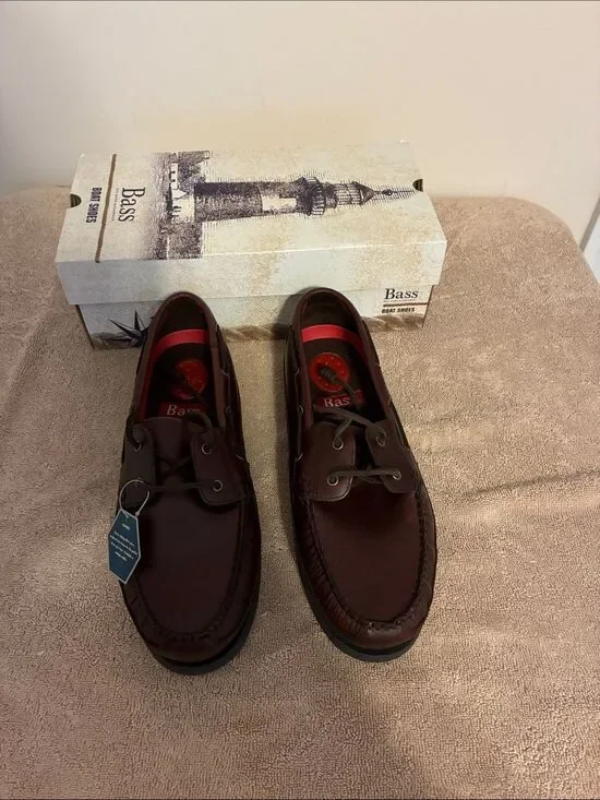 Men’s G H Bass size 13W Men's Dark Brown Leather Boat Shoes with Red Insoles‎