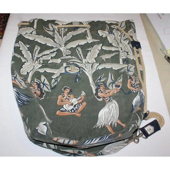 Tommy Bahama drawstring sling bucket backpack green Hawaiian hula girls tropical