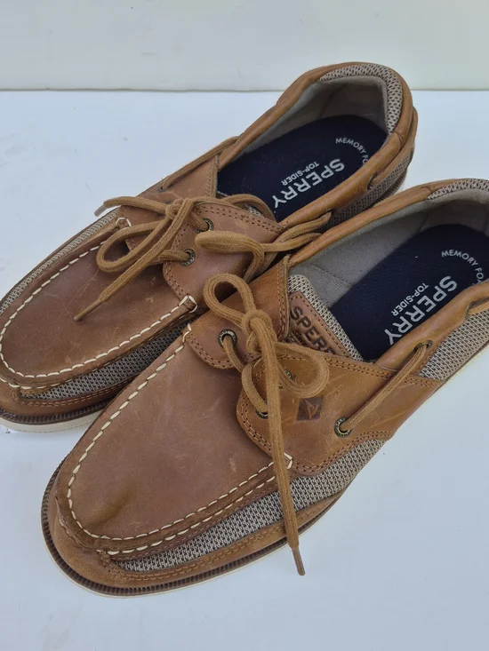Sperry Men’s Tan Brown Leather & Canvas Boat Shoes