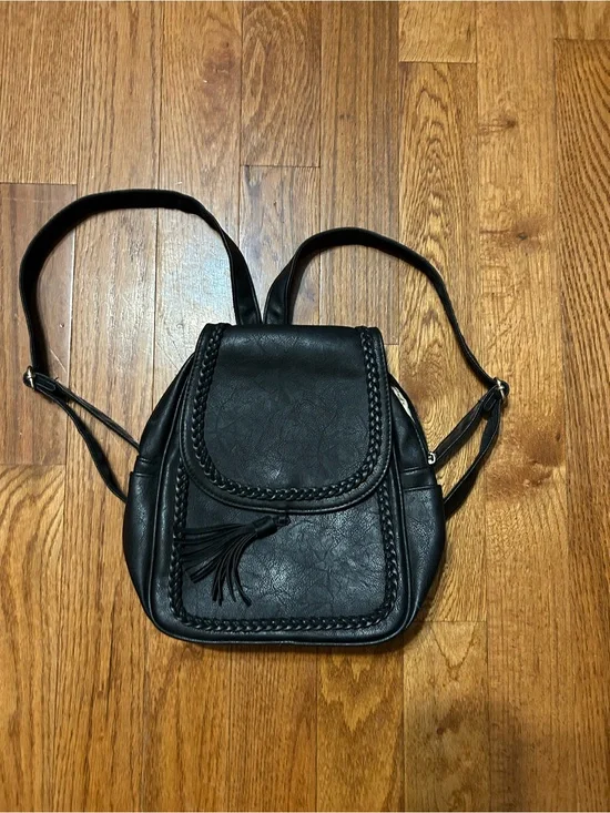 Black Women's Faux Leather Mini Backpack with Tassel Detail K K Kui