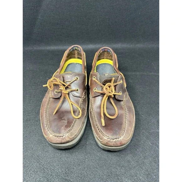 Timberland Brown Leather Boat Shoes Mens 9 Lace Up Moc Toe Casual Deck Loafers