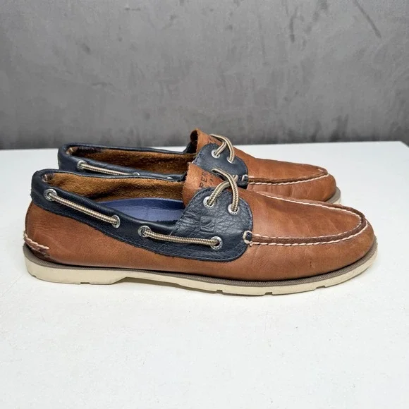 Sperry Top-Sider Boat Shoe Mens 11M Brown Navy Leather Authentic Original