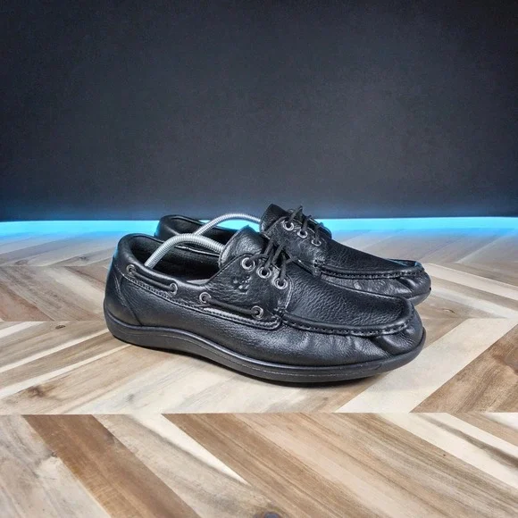 SAS Decksider Mens 11.5 WIDE Lace Up Boat Shoes Black Leather Comfort Support