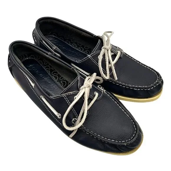 Soul of Africa Size 8 Navy Leather Boat Shoes Handmade Summer Nautical Coastal