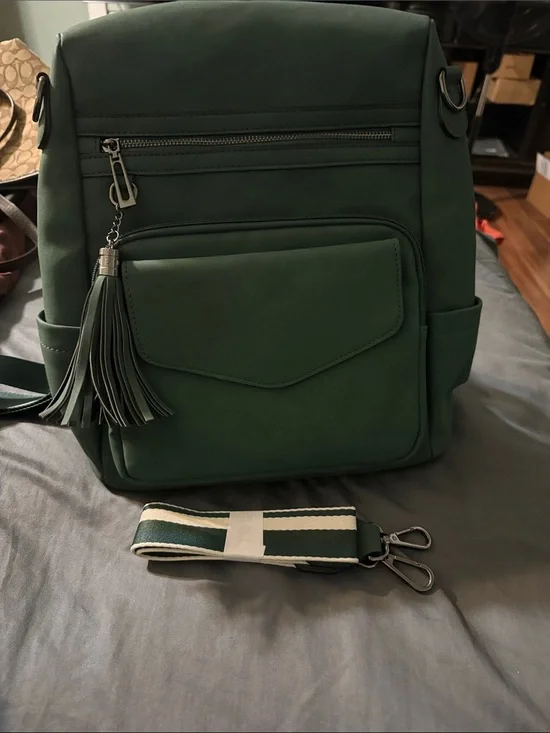 Green Women's Tassel Backpack - Stylish Everyday Bag