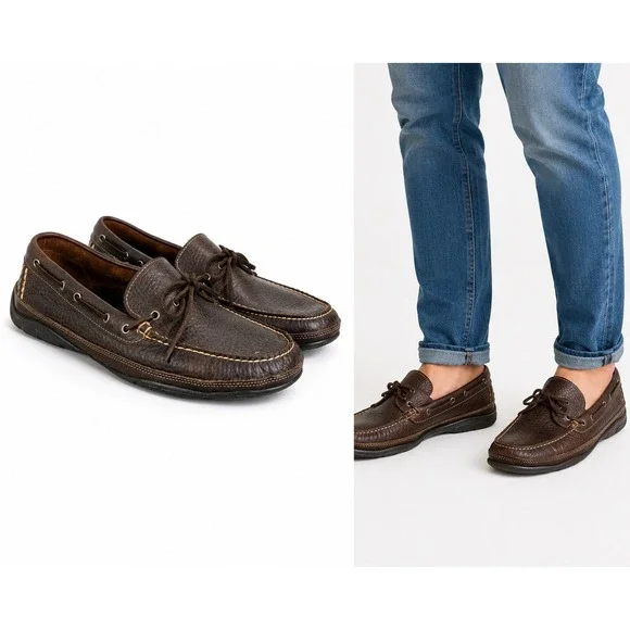 L.L.Bean Moccasin Boat Deck Shoes Men 14EE Brown Leather Slip On Driving Loafers
