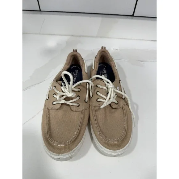 Sperry Top-Sider Washable Tan Canvas Boat Shoes Mens 5M Womens 6.5 Memory Foam