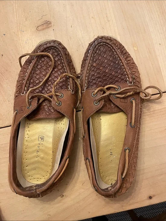 Sperry Brown Woven Leather Boat Shoes