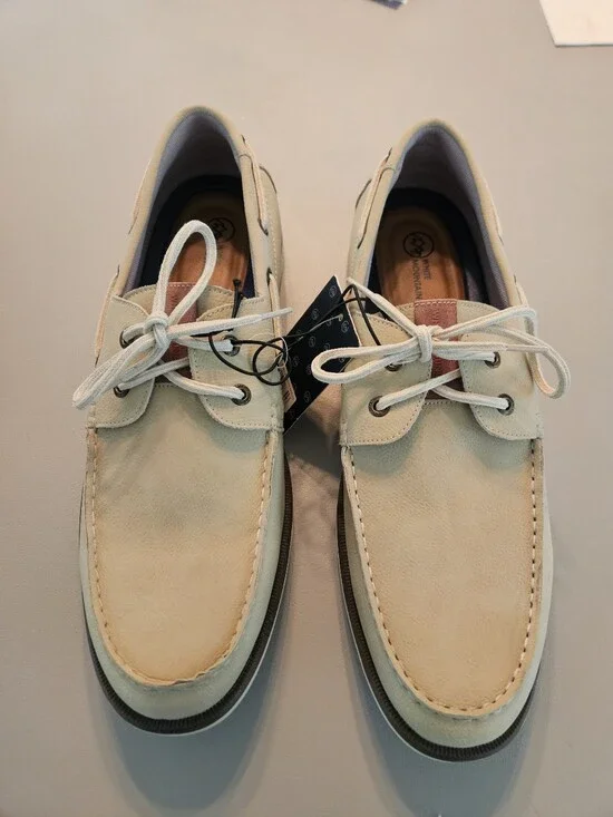Men's Casual Real Leather Lace-Up Boat Shoes in Beige