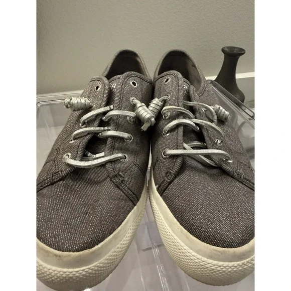 Sperry Top-Sider Penny Boat Shoe Gray Canvas Memory Foam Lace Up Women's Size 9