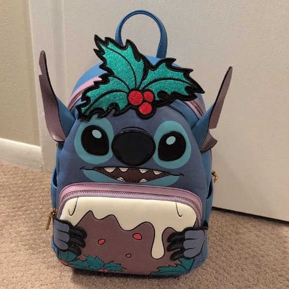 Stitch Figural Holly Christmas Holiday Mini Backpack - Blue NWT