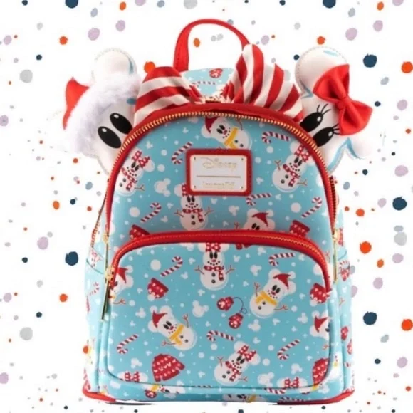 Loungefly Disney Mickey & Minnie Snowman AOP Backpack‎ and Ears