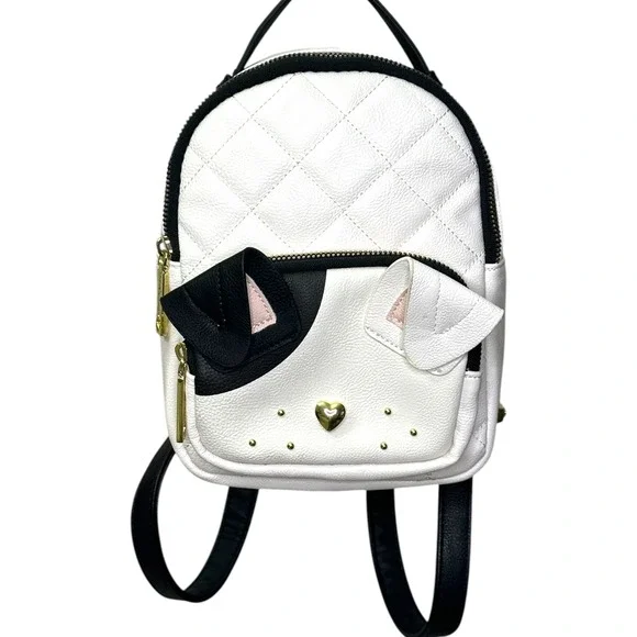 Betsey Johnson Dog Mini Backpack Women White Quilted Puppy Novelty Kitsch Bag