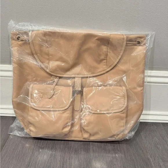 NWT Years of Ours Beige Tan Women's Nylon Backpack Tote with Front Pockets