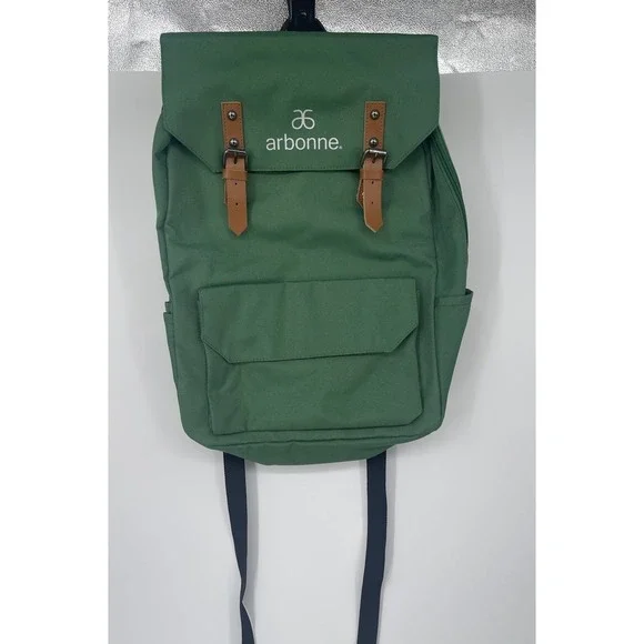 Arbonne Nature BackPack Limited Edition ~‎ Green W/Brown Straps