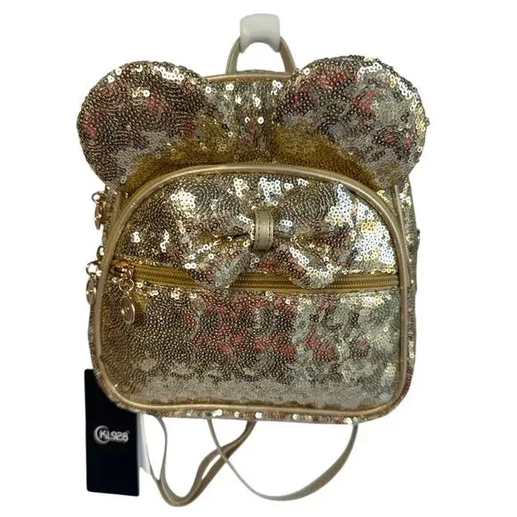 Gold Sequin Mouse Ear Mini Backpack Bow Convertible Crossbody NWT Sparkly