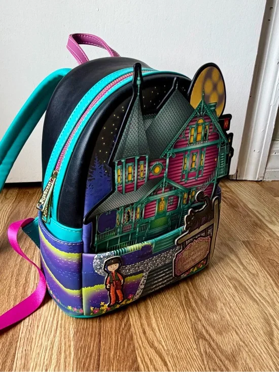 Loungefly Coraline “Pink Palace Apartments” Glow-in-the-Dark House Mini Backpack