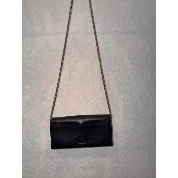 Kate‎ Spade Black Leather Heart Lock Chain Wallet Clutch Evening Bag