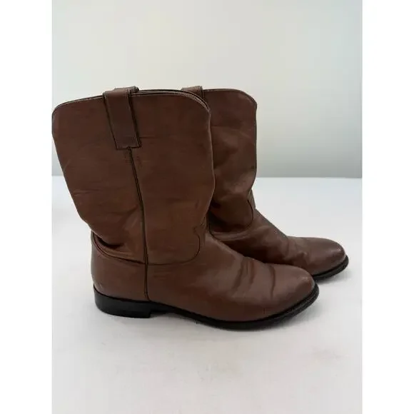 Justin Roper Brown Leather Cowboy Boots‎ Men’s Size 10 EE Extra Wide Work Boots