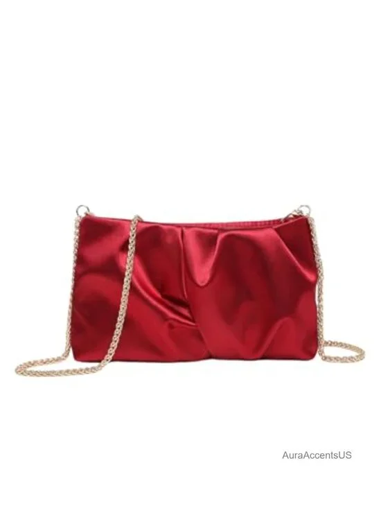 Satin Clutch Purse Formal Evening Bag Pleated Crossbody Bridesmaid Handbag