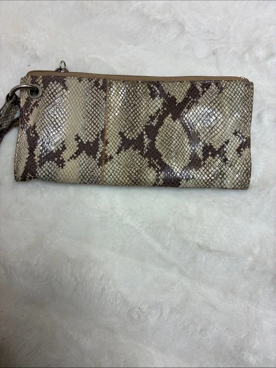 HOBO Snake-Print Wristlet Clutch in Beige and Brown