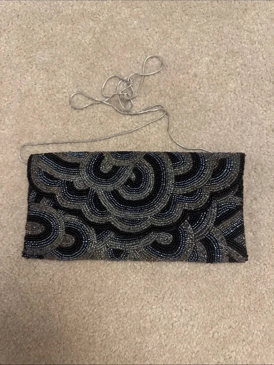 Beaded Black and Silver Evening Clutch