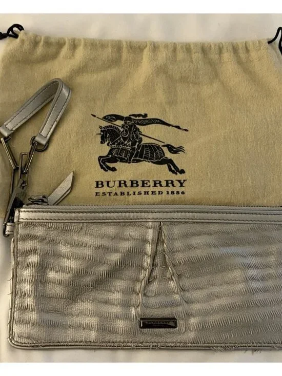 Burberry Prorsum Metallic Silver Textured Fringe Long Wallet Wristlet Rare