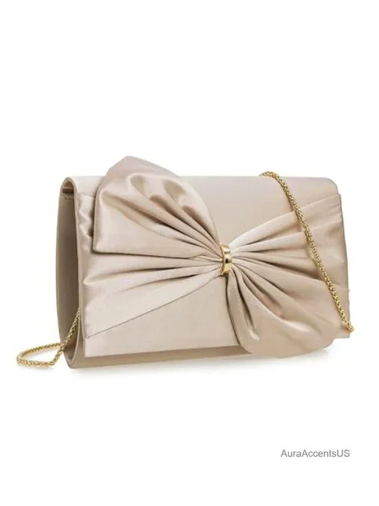 Satin Bow Evening Clutch with Removable Chain Strap