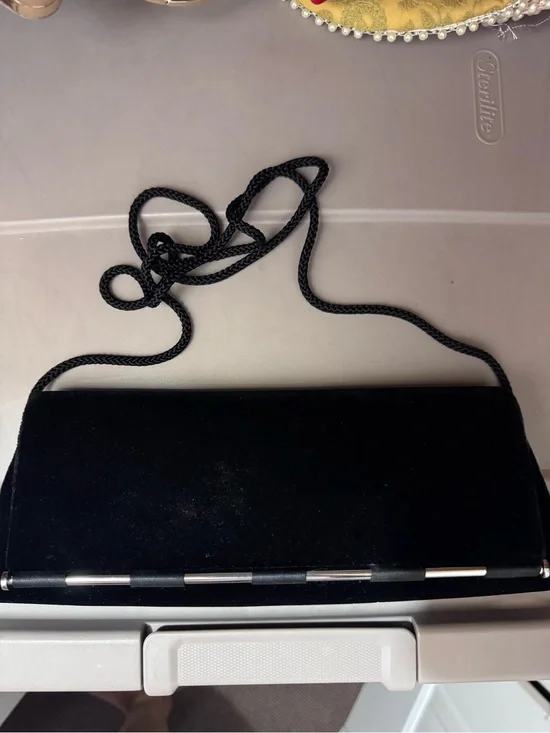 Classic Black Velvet Evening Clutch with Braided Strap
